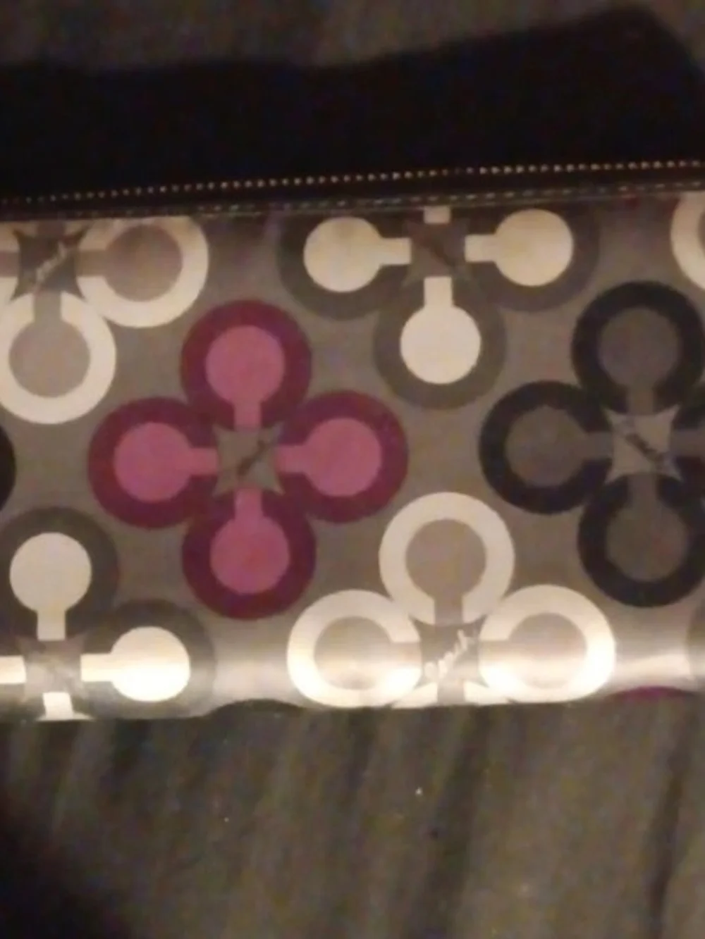 Coach Signature Circle Print Sateen Long Wallet - Black, Gray & Purple